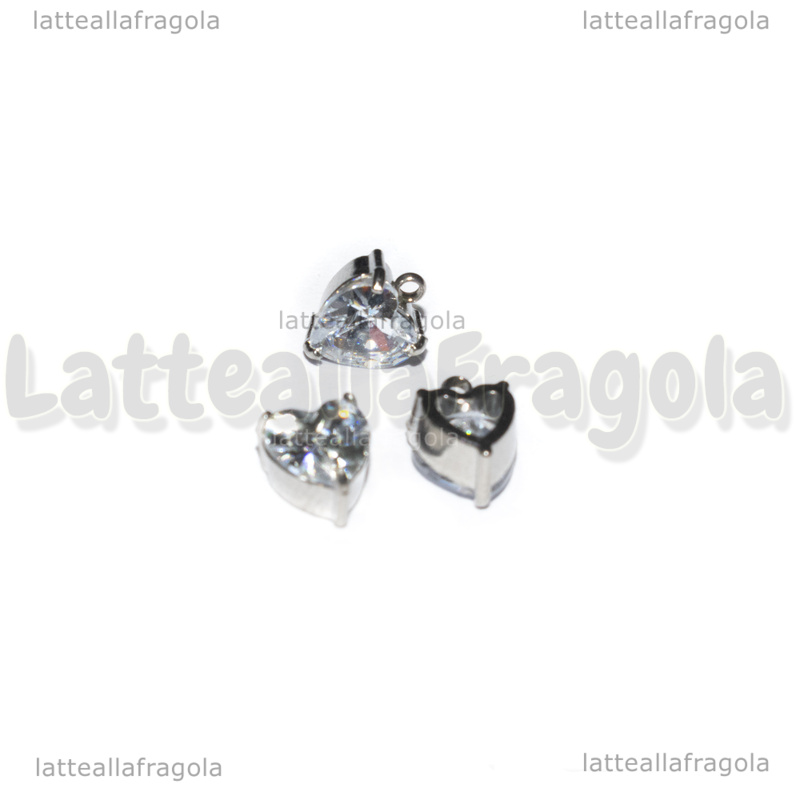 Charm Cuore in Acciaio Inox punto luce cristal 8x6x4mm
