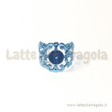 Base anello filigrana smaltata azzurro effetto metallizzato piattello 8mm