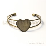 Base bracciale rigido in metallo color bronzo con base a cuore per cammeo 25mm