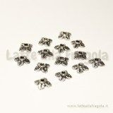 10 coppette copriperla 6x6mm modello foglie Argento Antico