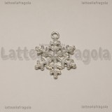 Ciondolo Fiocco di Neve in metallo argentato smaltato 24x19mm