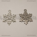 Ciondolo Fiocco di Neve in metallo argentato smaltato 24x19mm