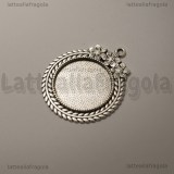 Base tonda con fiori in metallo argento antico per cammei 25mm