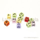 Set spaziatori dadi colorati in plastica 12 segni zodiaco 8x8mm foro largo