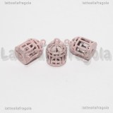 Ciondolo Gabbietta 3D in metallo smaltato rosa  20x12mm