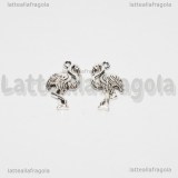 Charm Fenicottero double-face in metallo argento antico 23x13mm