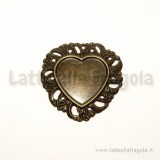 Base a cuore color Bronzo 35x34mm per cammeo o cabochon 20.5x18mm