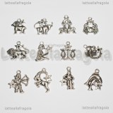 Set Charms 12 Segni Zodiaco in metallo argento antico