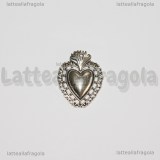 Ciondolo Cuore Sacro Ex Voto in metallo argento antico 29x23mm