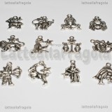 Set Charms 12 Segni Zodiaco in metallo argento antico