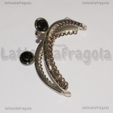 Chiusura Clip Clap in metallo argentato 8.5cm con pomelli in acrilico nero