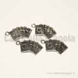 Charm carte da gioco scala reale in metallo zincato argento antico 25x13mm