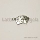 Charm carte da gioco scala reale in metallo zincato argento antico 25x13mm