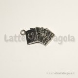 Charm carte da gioco scala reale in metallo zincato argento antico 25x13mm