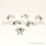 10 Coppette Copriperla Foglie filigranate n metallo Silver Plated 14mm