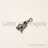 Charm double-face lupo in metallo zincato argento antico 21x10mm