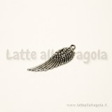 Charm Ala in metallo zincato argento antico 30x10mm