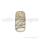 Connettore rettangolare con uccellini su ramo in metallo color bronzo 38x19mm