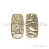 Connettore rettangolare con uccellini su ramo in metallo color bronzo 38x19mm