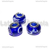 Perla in Lampwork Blu con rose foro largo 13x10mm