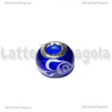 Perla in Lampwork Blu con rose foro largo 13x10mm