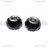 Perla in vetro sfaccettato nero foro largo 14x9mm