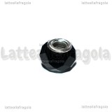 Perla in vetro sfaccettato nero foro largo 14x9mm