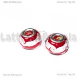 Perla in Lampwork Rosso ghirigori argento foro largo 15x10mm