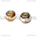 Perla in Lampwork Miele ghirigori argento foro largo 15x10mm