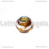 Perla in Lampwork Miele ghirigori argento foro largo 15x10mm