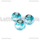 Perla in Lampwork Azzurro ghirigori argento foro largo 15x10mm