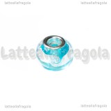 Perla in Lampwork Azzurro ghirigori argento foro largo 15x10mm