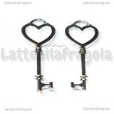 Ciondolo Chiave Cuore in metallo argentato 54x20mm