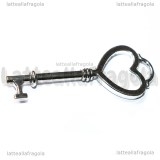 Ciondolo Chiave Cuore in metallo argentato 54x20mm