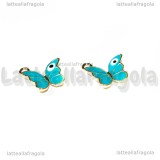 Charm Farfalla in metallo dorato smaltato Azzurro 14mm