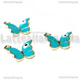 Charm Farfalla in metallo dorato smaltato Azzurro 14mm