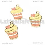 Charm Cupcake in metallo Dorato Smaltato 18x11.5mm