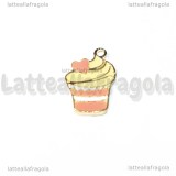 Charm Cupcake in metallo Dorato Smaltato 18x11.5mm