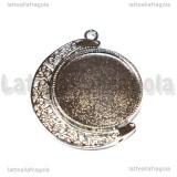 Ciondolo Luna Filigranata con Base Cammeo Rotante da 25mm in metallo argentato
