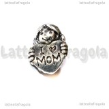 Bimba Foro Largo Cuore I Love Mom i metallo argento antico 16x13mm