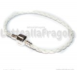 Bracciale similpelle bianco con chiusura in ottone argentato 18.5cm