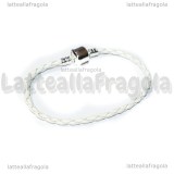 Bracciale similpelle bianco con chiusura in ottone argentato 18.5cm