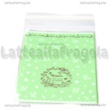 10 buste in plastica Coniglietto Bonjour verde con bordo adesivo 14x10cm