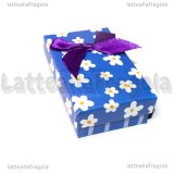 Astuccio in cartone rigido fantasia Fiori e Righe Blu 80x50x26mm