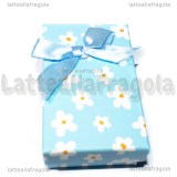 Astuccio in cartone rigido fantasia Fiori e Righe Azzurro 80x50x26mm