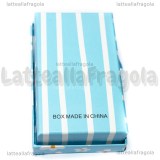 Astuccio in cartone rigido fantasia Fiori e Righe Azzurro 80x50x26mm