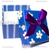 Astuccio in cartone rigido fantasia Fiori e Righe Blu 51x50x39mm