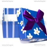 Astuccio in cartone rigido fantasia Fiori e Righe Blu 51x50x39mm