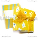 Astuccio in cartone rigido fantasia Fiori e Righe Giallo 51x50x39mm