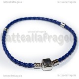 Bracciale similpelle blu con chiusura in ottone argentato 20cm